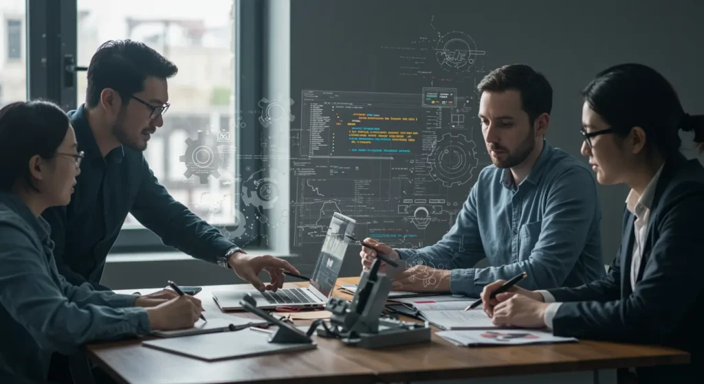 Team evaluating technical feasibility and resources